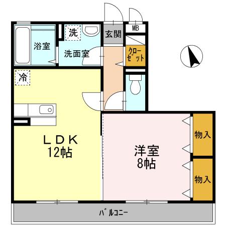 K・FINES A棟(1LDK/2階)の間取り写真