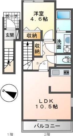 グリーンハイツ(1LDK/2階)の間取り写真