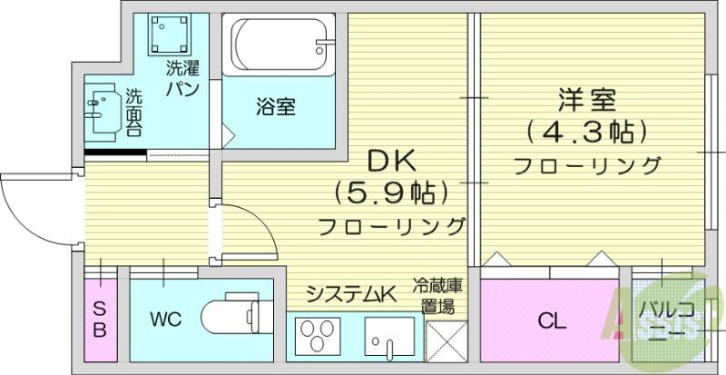フェリシダ八幡(1DK/1階)の間取り写真