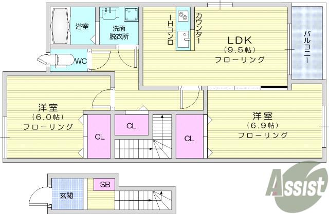 オーク21清水坂(2LDK/2階)の間取り写真