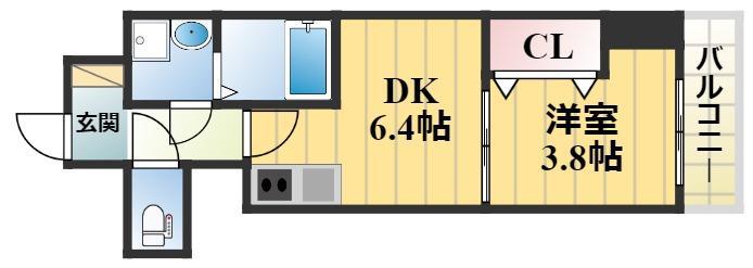 GARDENIA城東(1DK/6階)の間取り写真