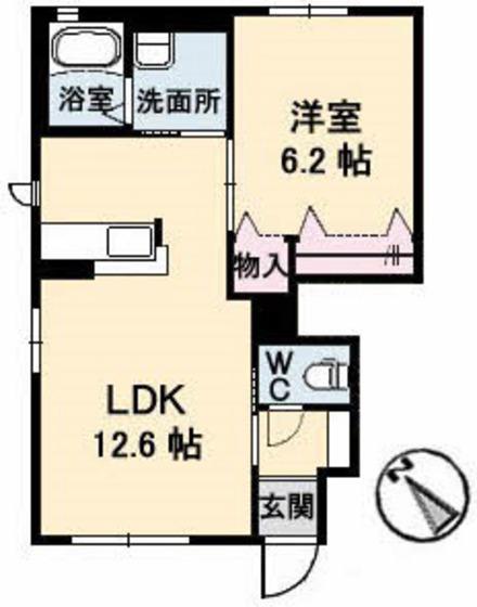ラ・パルテール旭川 参番館(1LDK/1階)の間取り写真