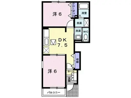 ハーモニーA(2DK/1階)の間取り写真