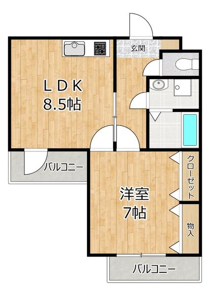 プラムユー(1LDK/1階)の間取り写真
