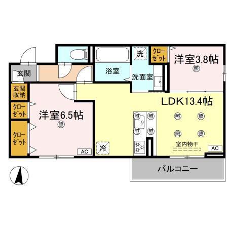 クランツ北井門B(2LDK/3階)の間取り写真