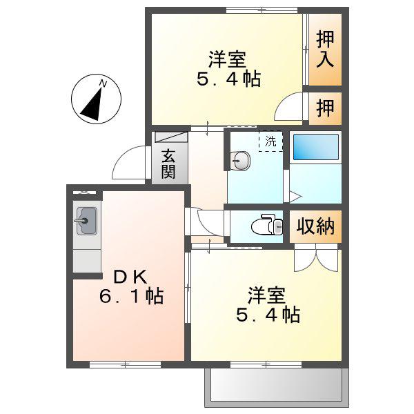 フレグランス福島D(2DK/2階)の間取り写真