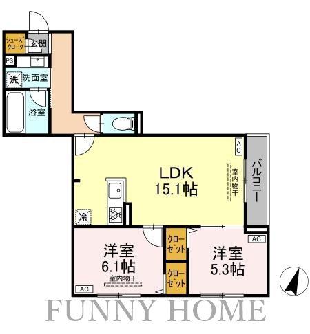 セレスティア船橋II(2LDK/2階)の間取り写真