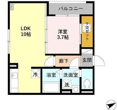 レセンテキューブ(1LDK/2階)の間取り写真