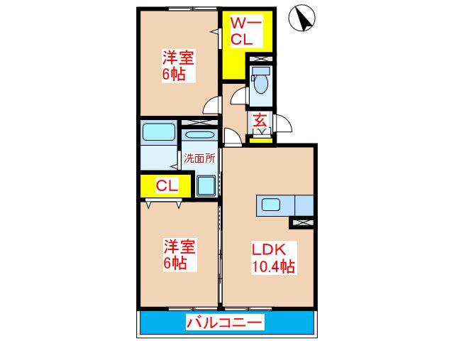 アルベラータII(2LDK/2階)の間取り写真
