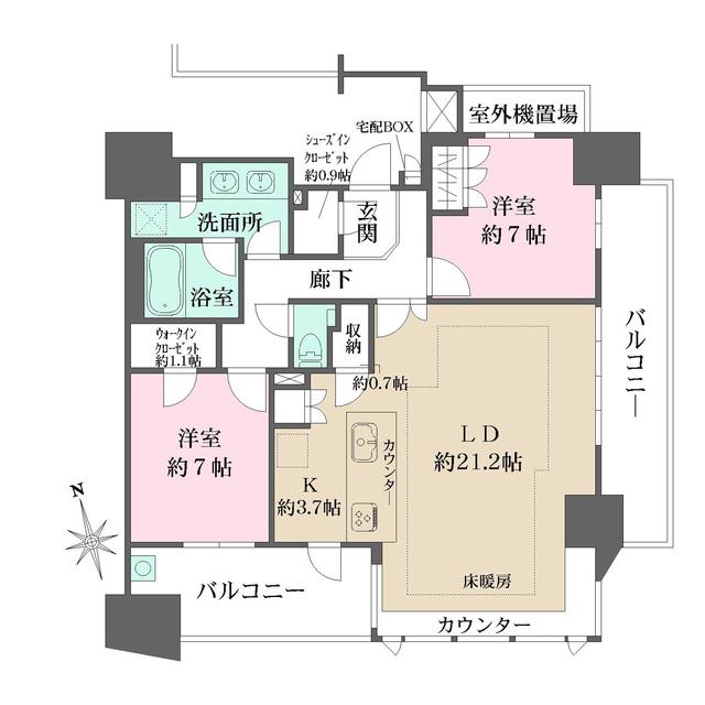 ザ・パークハウス上幟縮景園(2LDK/8階)の間取り写真