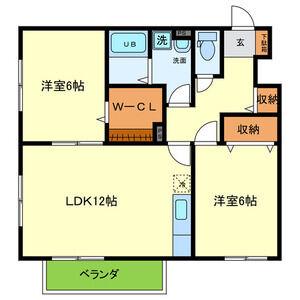 エスポワール住道(2LDK/2階)の間取り写真