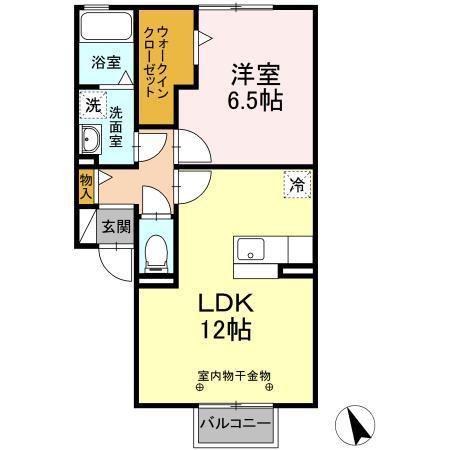 フィオーレ阿倉川B棟(1LDK/1階)の間取り写真