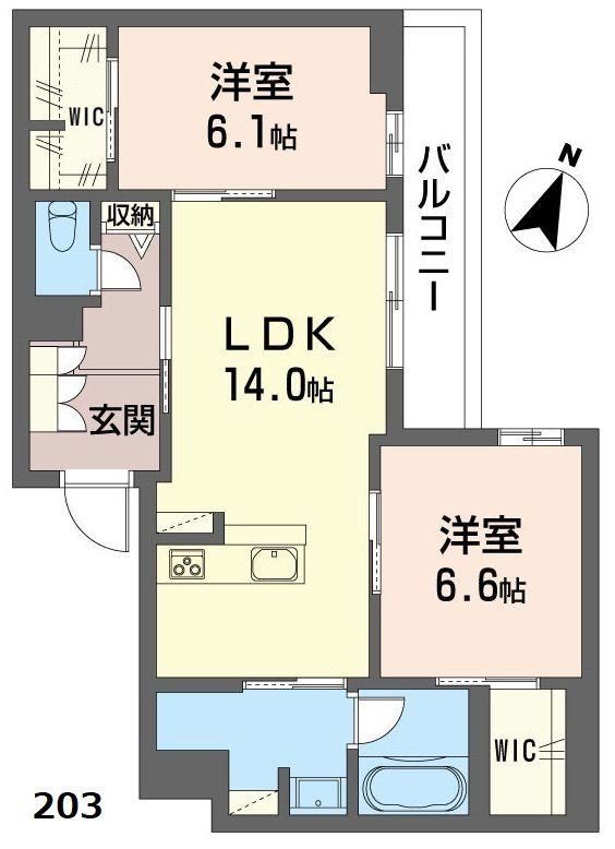 アルフラット天樂(2LDK/2階)の間取り写真
