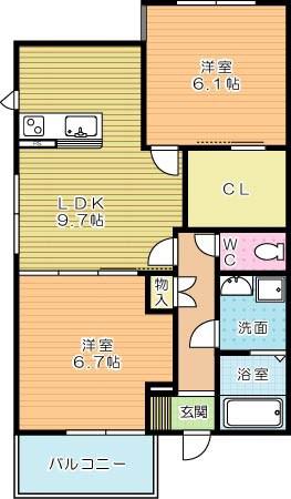PREMIAGE緑ヶ丘 II(2LDK/2階)の間取り写真