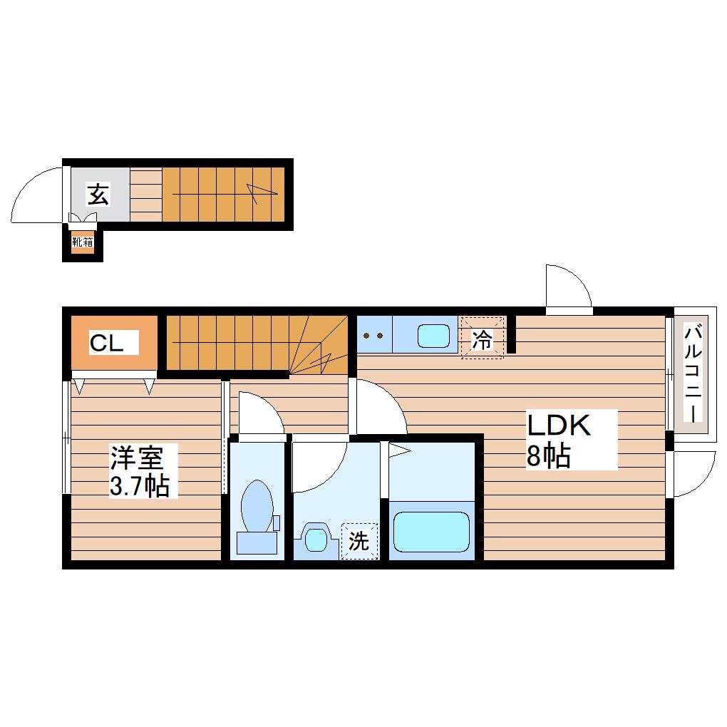 宮町4丁目APA棟(1LDK/2階)の間取り写真