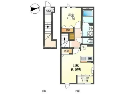 BーHEIM(1LDK/2階)の間取り写真