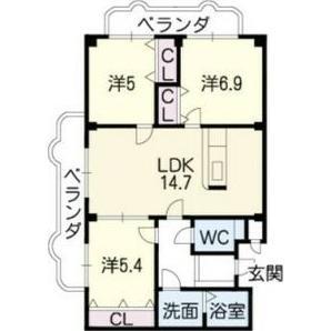 ロイヤル芝原南館(3LDK/3階)の間取り写真