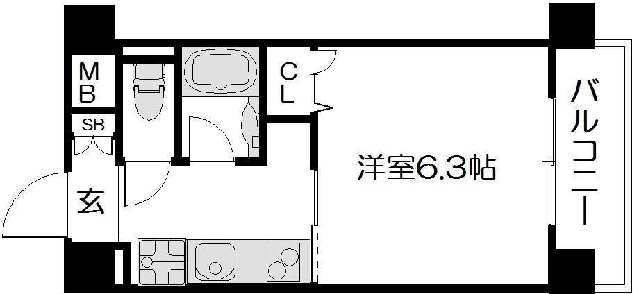 ラグゼナ清水五条(1K/3階)の間取り写真