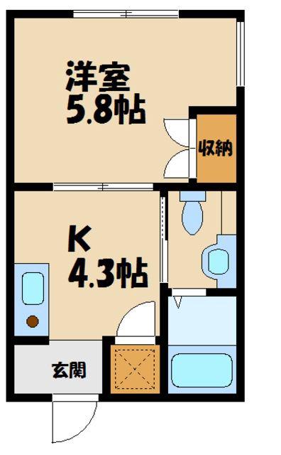 銀河ハイツ(1K/1階)の間取り写真