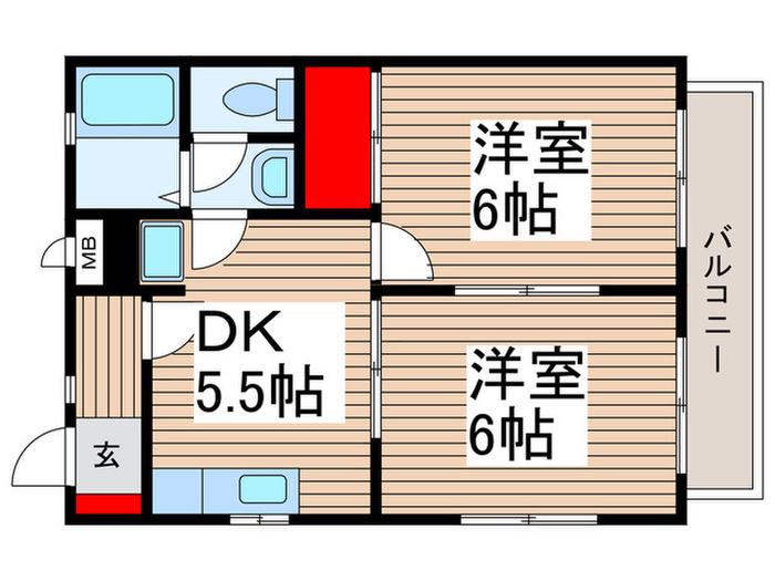 第一かすやハイツ(2DK/1階)の間取り写真