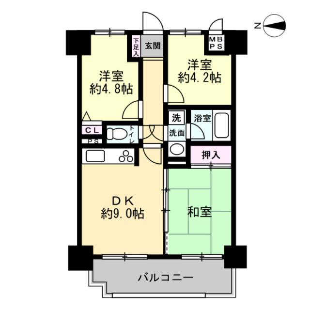 ライオンズマンション武里(3DK/2階)の間取り写真