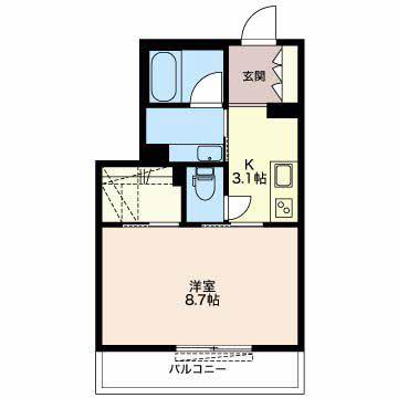 ロータスプランシェ向山(1K/3階)の間取り写真