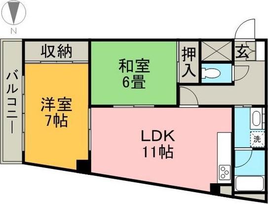 ラ・メゾンエスト(2DK/2階)の間取り写真
