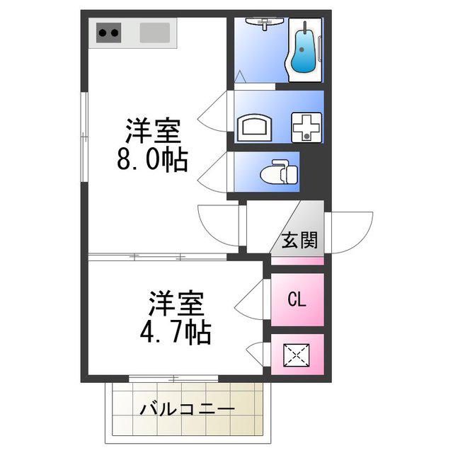 F ASECIA VAGUE(1LDK/1階)の間取り写真