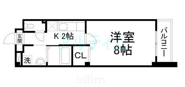 プラシード鳥羽Ⅰ(1K/1階)の間取り写真