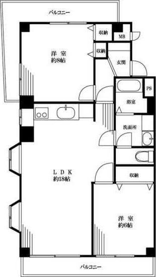 パレス三鷹(2LDK/1階)の間取り写真