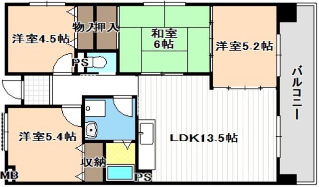 第3グランドハイツ服部(4LDK/4階)の間取り写真