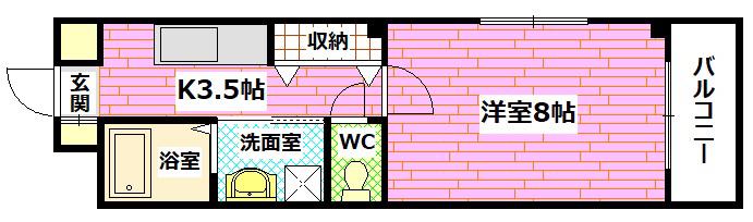 コリウス(1K/2階)の間取り写真