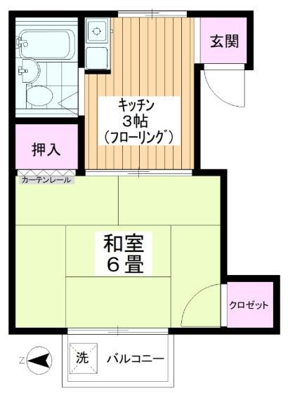 ヴィラ東新(1K/2階)の間取り写真