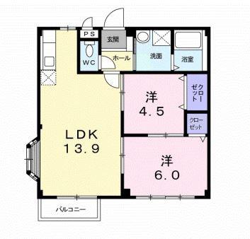 エルディムおさきB(2LDK/2階)の間取り写真