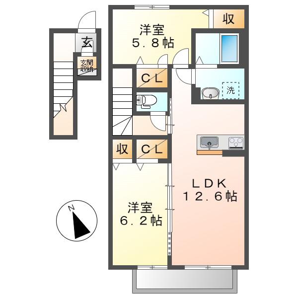 ラガーハウス茶屋町(2LDK/2階)の間取り写真