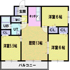 グレイス北野(3LDK/1階)の間取り写真