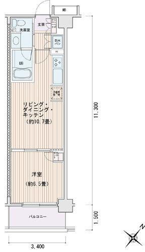 エスティメゾン豊洲レジデンス E棟(1LDK/2階)の間取り写真