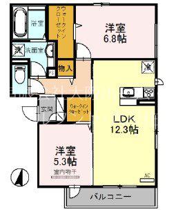 クリエ山本町南(2LDK/2階)の間取り写真
