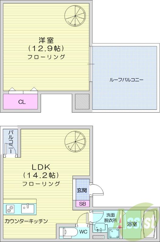 ルミエール長町(1LDK/4階)の間取り写真