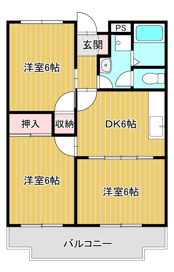 グランドール井上(3DK/3階)の間取り写真