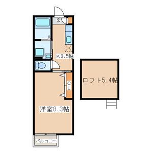 レイブリック21(1K/2階)の間取り写真