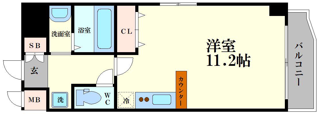 ビオトープ靭本町(ワンルーム/9階)の間取り写真