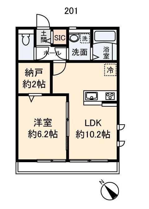 ウィスティリア湘南(1SLDK/2階)の間取り写真