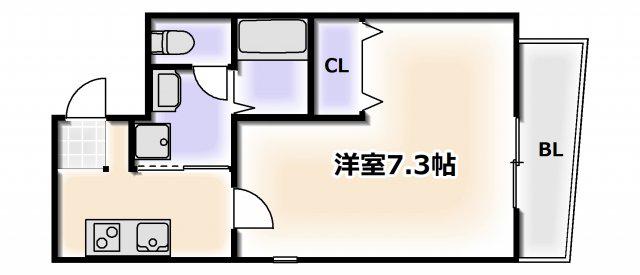 ラ・フォンテ大国(1K/4階)の間取り写真