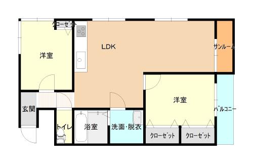 コンチネンタルスカイハイツ(2LDK/2階)の間取り写真
