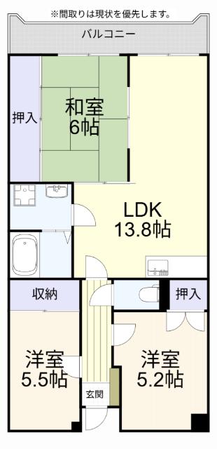 シャトレ樹庵(3LDK/5階)の間取り写真