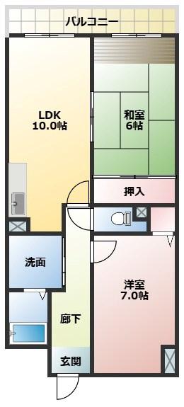 AURORACOURT武庫之荘(2LDK/7階)の間取り写真