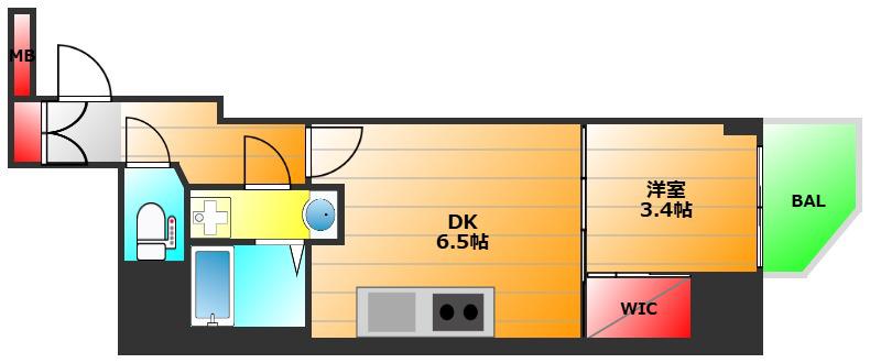 MFPRコート日本橋イースト(1DK/14階)の間取り写真