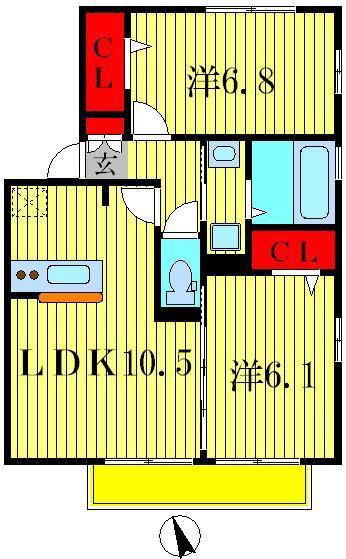 コンフォルターブルB(2LDK/1階)の間取り写真