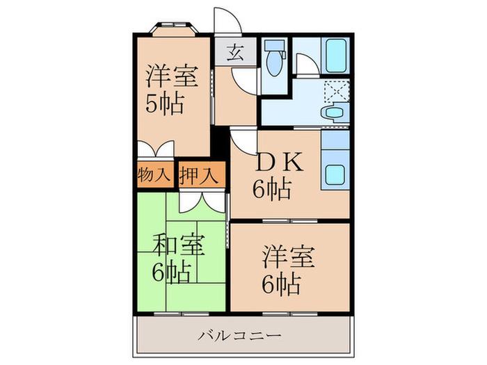 ウエストガーデン(3DK/2階)の間取り写真
